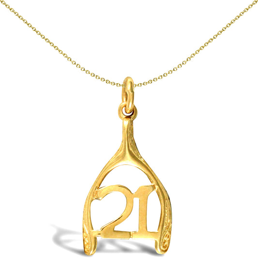 Ladies Solid 9ct Gold  20 Birthday Wishbone Charm Pendant - JPD186