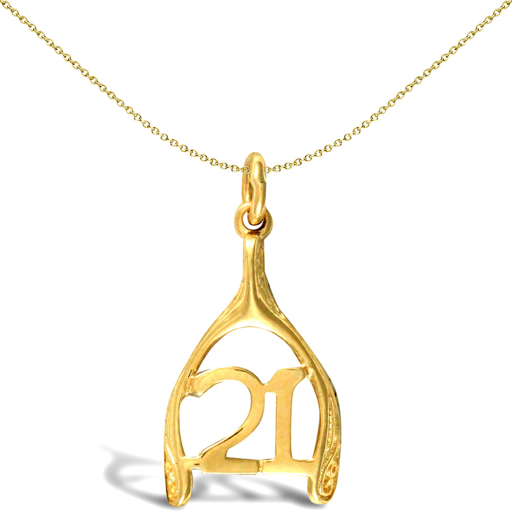 Ladies Solid 9ct Gold  20 Birthday Wishbone Charm Pendant - JPD186