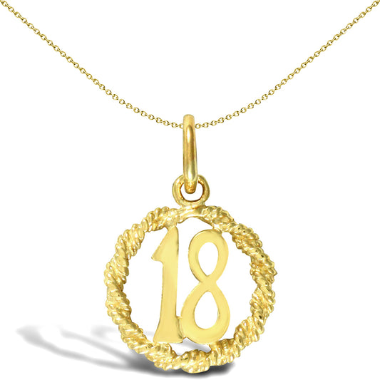 Ladies Solid 9ct Gold  18 Birthday Rope Ring Charm Pendant - JPD195