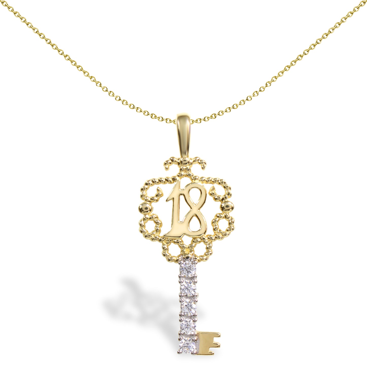 9ct 2-Colour Gold  CZ 18 Birthday Key Charm Pendant - JPD207