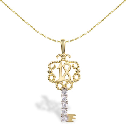 9ct 2-Colour Gold  CZ 18 Birthday Key Charm Pendant - JPD207