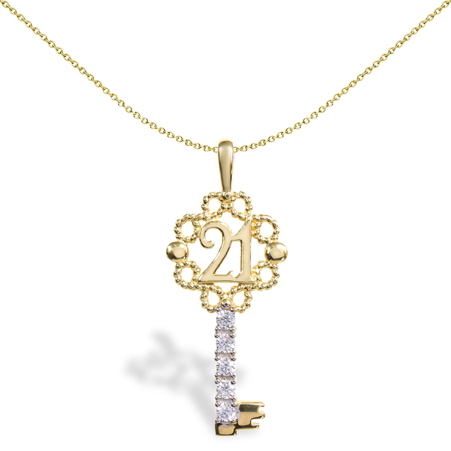 9ct 2-Colour Gold  CZ 21 Birthday Key Charm Pendant - JPD208