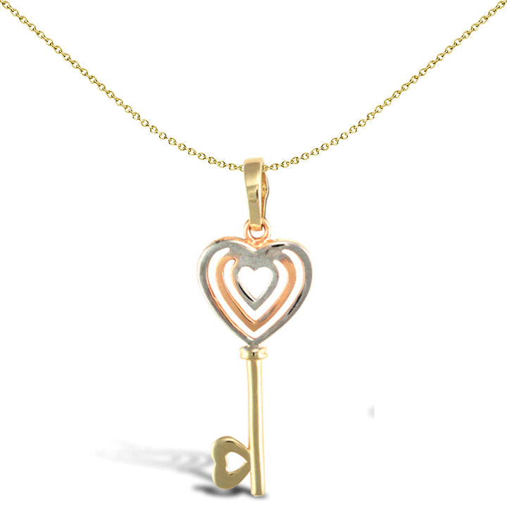 9ct 3-Colour Gold  Key To My Heart Charm Pendant - JPD245