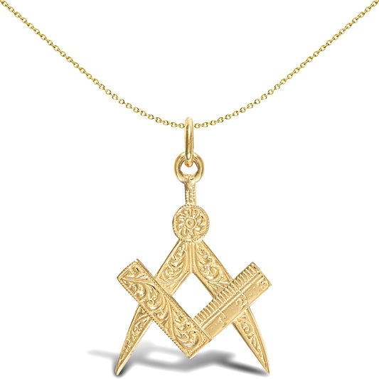 Mens Solid 9ct Gold  Masonic Square Compass Charm Pendant - JPD276