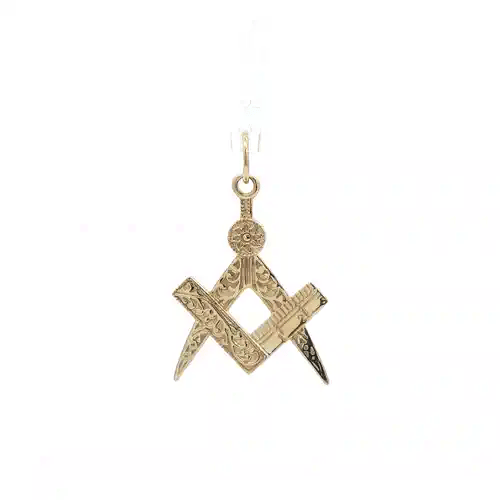 Mens Solid 9ct Gold  Masonic Square Compass Charm Pendant - JPD276