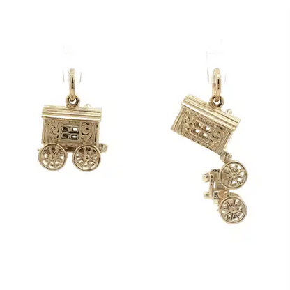 Solid 9ct Gold  Openning Carriage Wagon Charm Pendant - JPD284