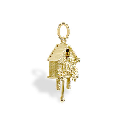 Solid 9ct Gold  Cuckoo Clock Charm Pendant - JPD289