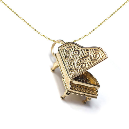 Solid 9ct Gold  Open Grand Piano Charm Pendant - JPD294