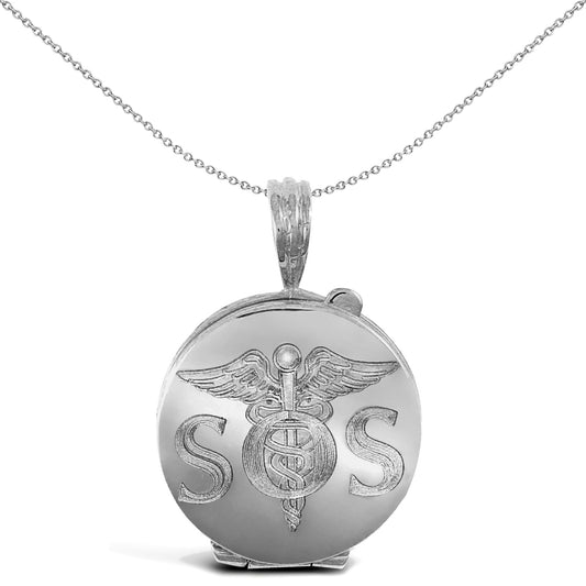 Solid Sterling Silver  S.O.S Medical Awareness Locket Pendant - JPD305A
