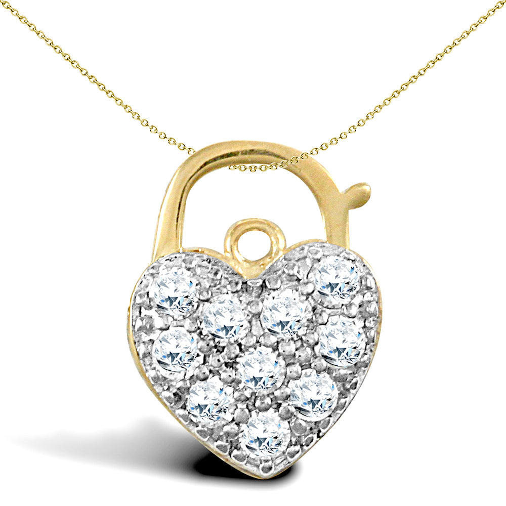 9ct 2-Colour Gold  CZ Love Padlock Charm Pendant - JPD365