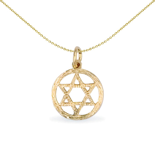 Solid 9ct Gold  Star of Magen David Barked Ring Charm Pendant - JPD381