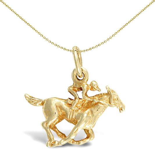 Solid 9ct Gold  Horse and Jockey Charm Pendant - JPD398