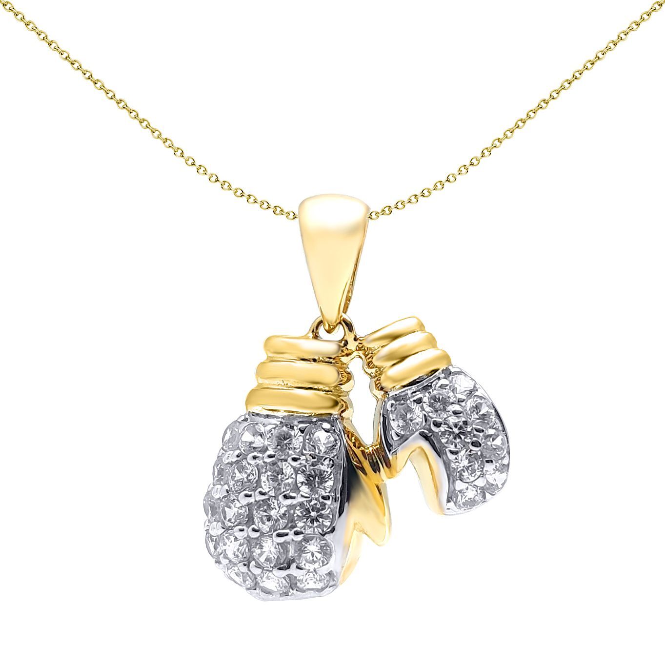 Mens 9ct 2-Colour Gold  CZ Boxing Gloves Pair Charm Pendant - JPD443