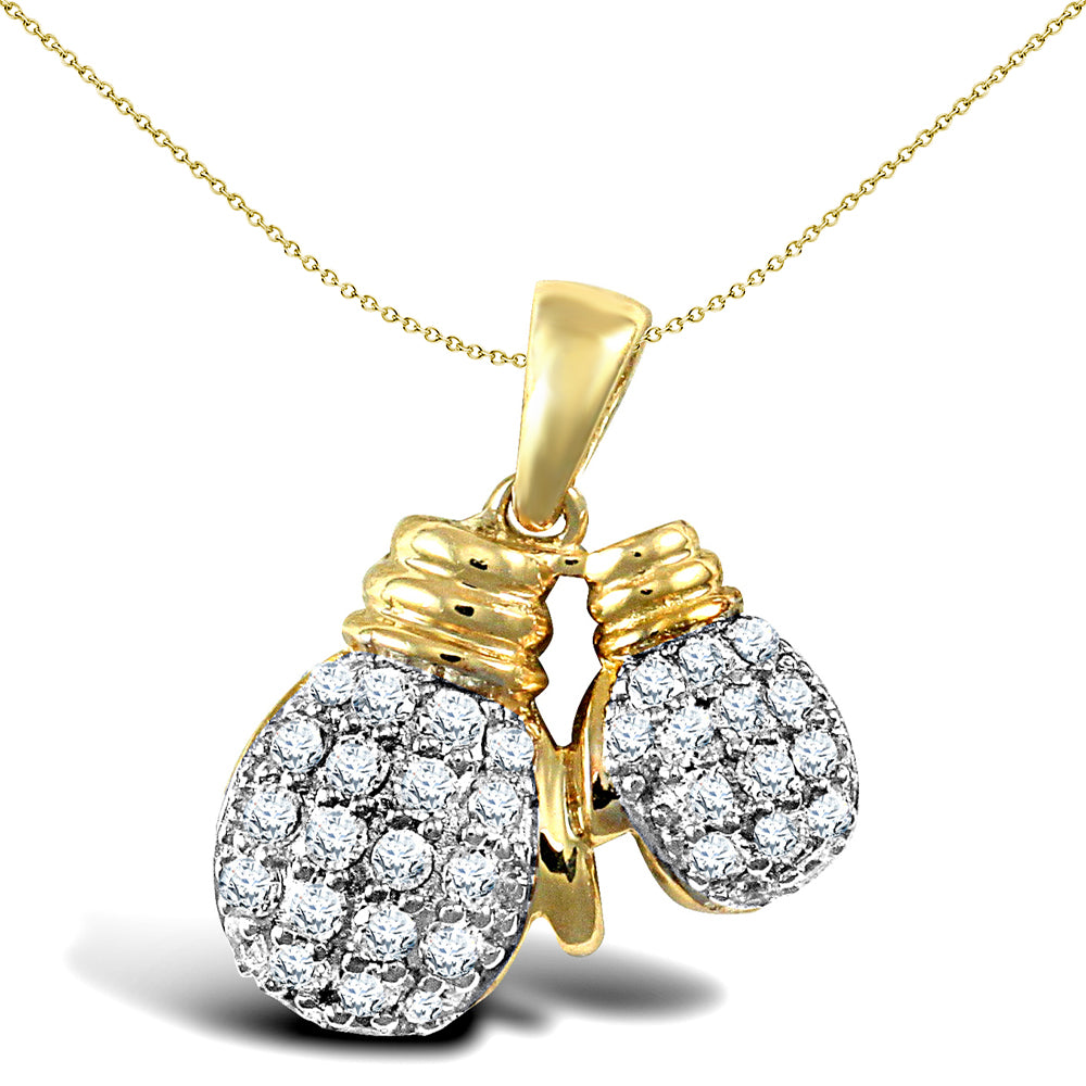 Mens 9ct 2-Colour Gold  CZ Boxing Gloves Pair Charm Pendant - JPD443