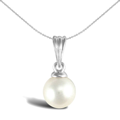 9ct White Gold  Akoya Pearl Full Moon Pendant 6mm - JPD544