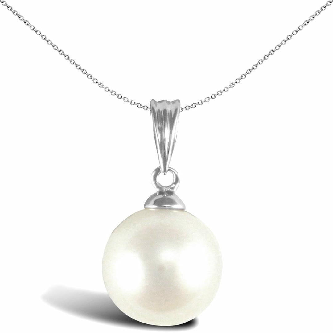 9ct White Gold  Akoya Pearl Full Moon Pendant 8mm - JPD548