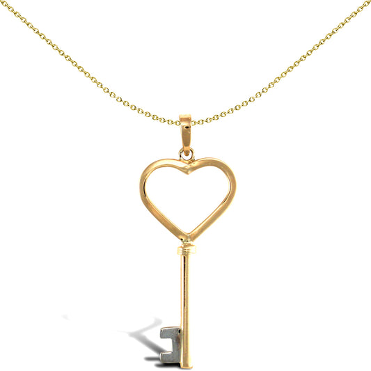 Ladies Solid 9ct Gold  Key To My Heart Love Charm Pendant - JPD549