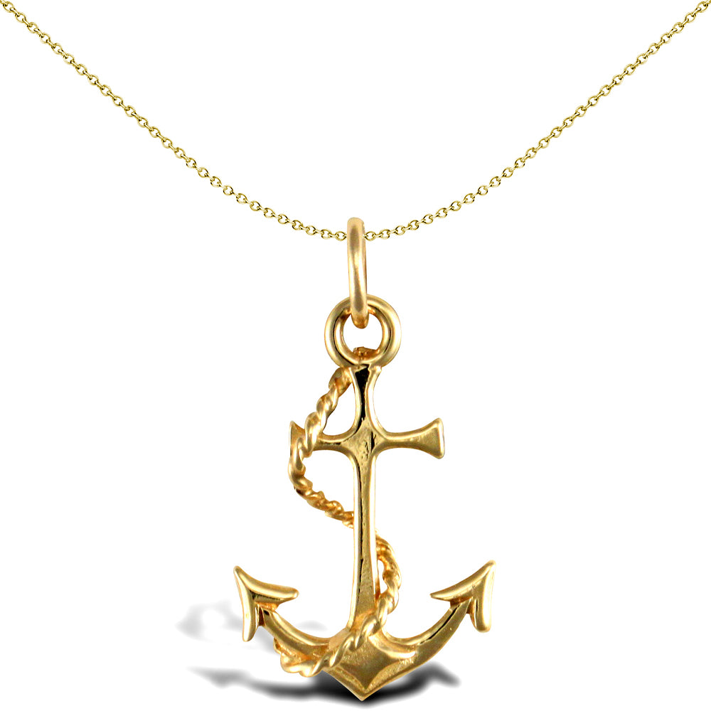 Solid 9ct Gold  Anchor Charm Pendant - JPD553