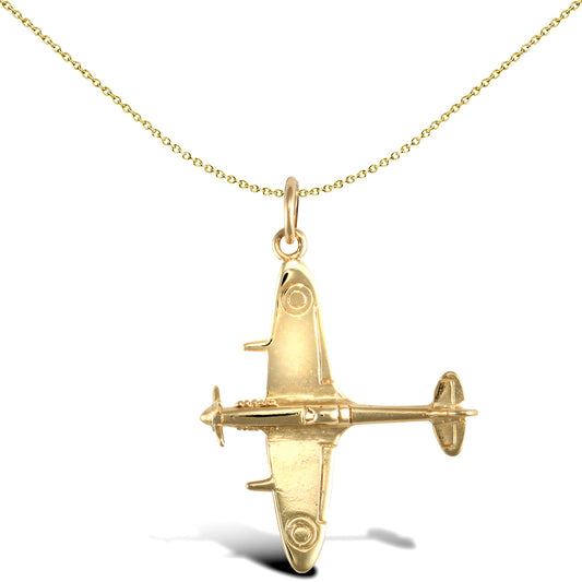 Solid 9ct Gold  Spitfire Plane Charm Pendant - JPD561