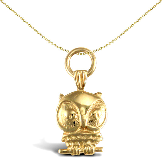 Solid 9ct Gold  Wise Night Owl Charm Pendant - JPD564