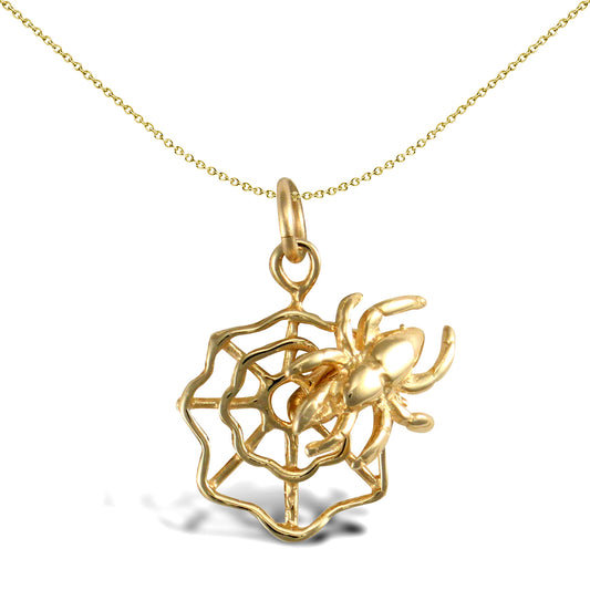 Solid 9ct Gold  Incy Wincy Spider Web Charm Pendant - JPD565