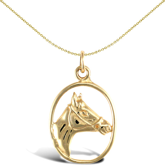 Solid 9ct Gold  Framed Horse Head Charm Pendant - JPD566