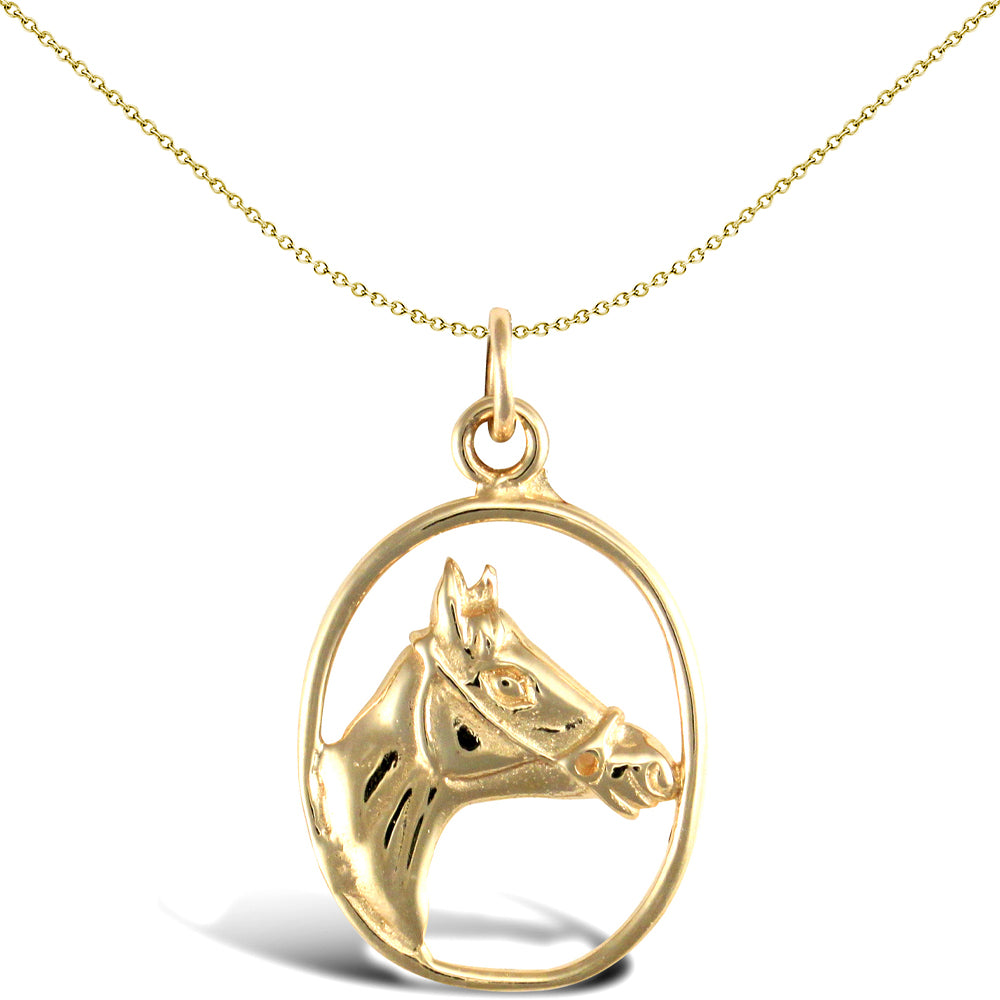 Solid 9ct Gold  Framed Horse Head Charm Pendant - JPD566