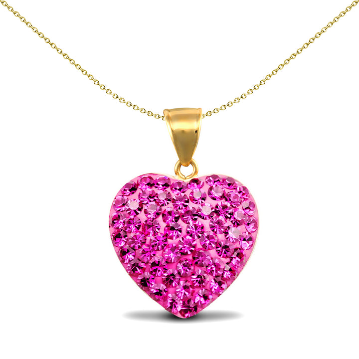 9ct Gold  Hot Pink Crystal Love Heart Charm Pendant - JPD567