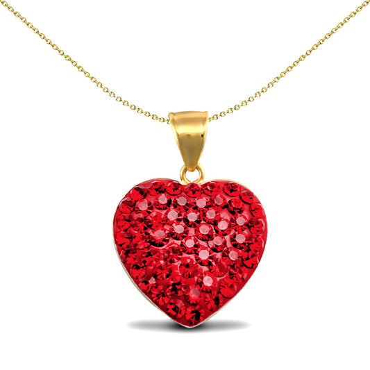 9ct Gold  Scarlet Red Round Crystal Love Heart Charm Pendant - JPD568