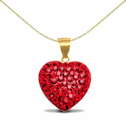 9ct Gold  Scarlet Red Round Crystal Love Heart Charm Pendant - JPD568