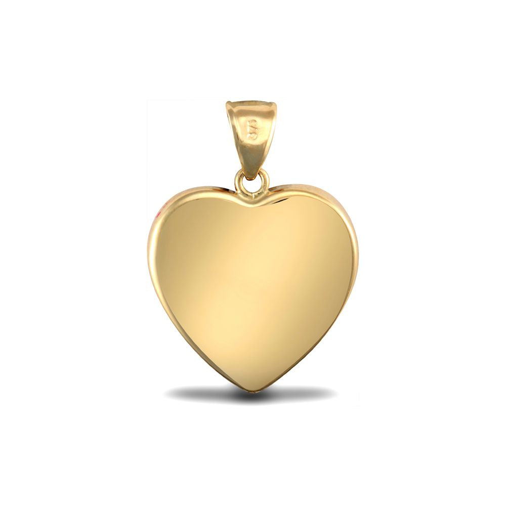 9ct Gold  Scarlet Red Round Crystal Love Heart Charm Pendant - JPD568