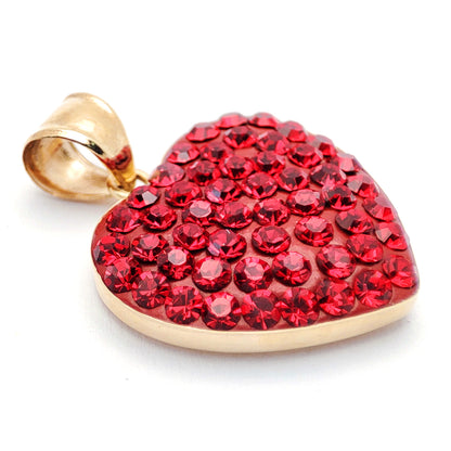 9ct Gold  Scarlet Red Round Crystal Love Heart Charm Pendant - JPD568