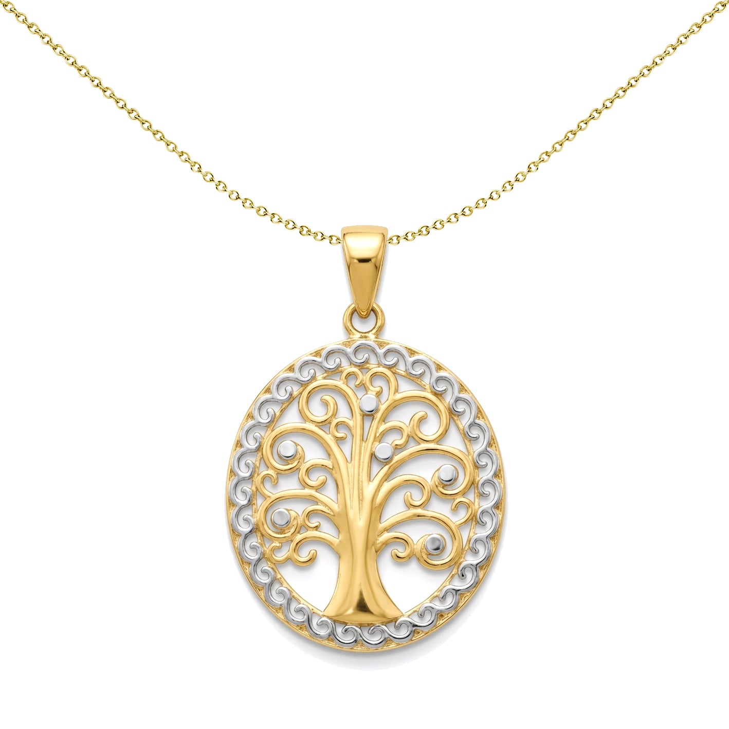 Ladies 9ct Yellow and White Gold  Tree of Life Charm Pendant - JPD585