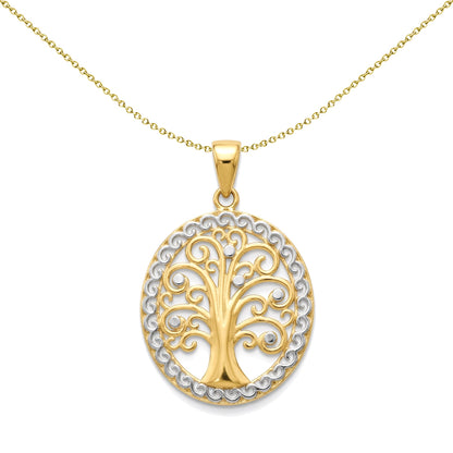 Ladies 9ct Yellow and White Gold  Tree of Life Charm Pendant - JPD585