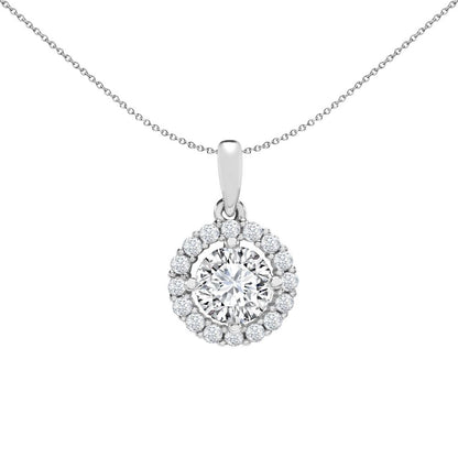 Ladies 9ct White Gold  Cubic Zirconia Solitaire Halo Charm Pendant - JPD587