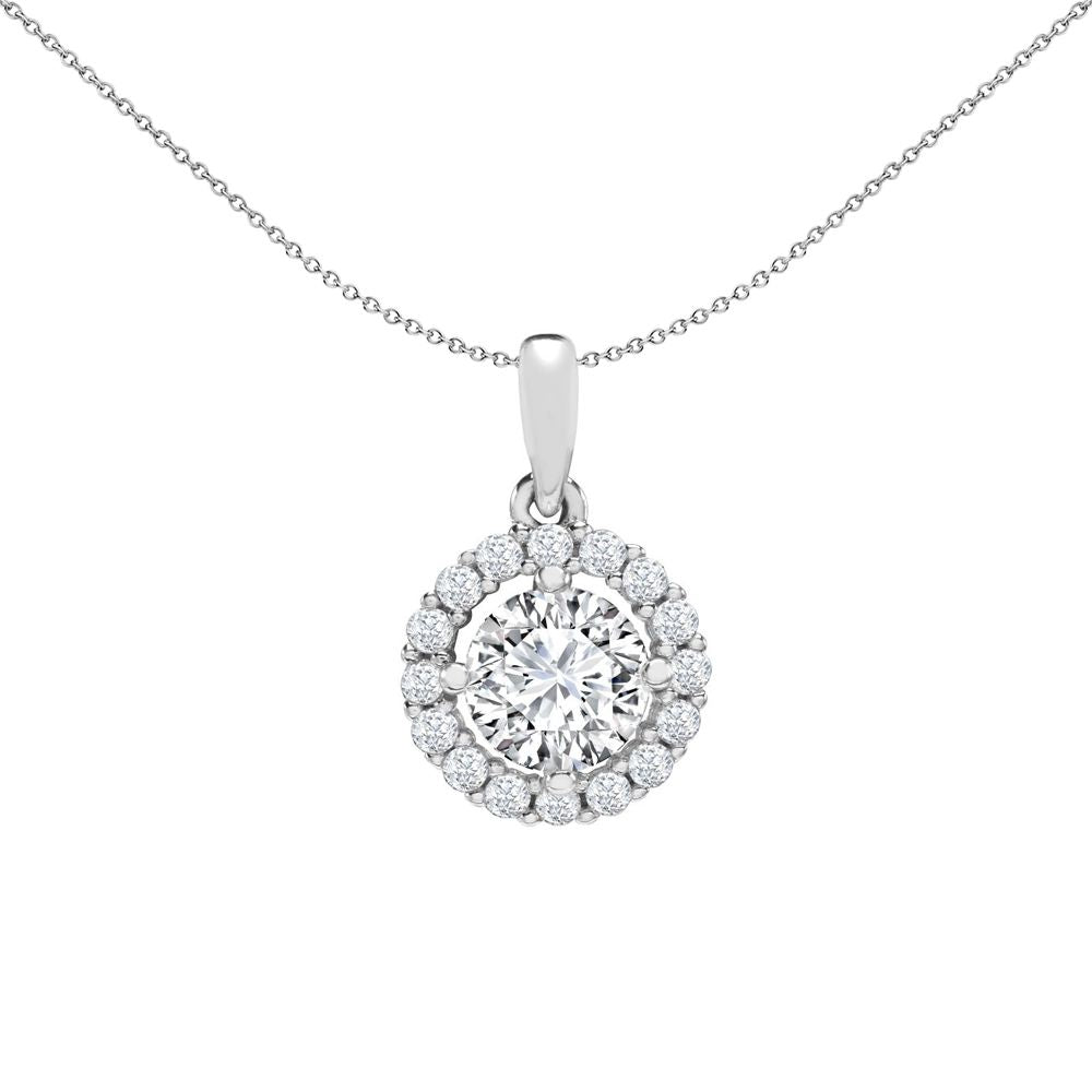 Ladies 9ct White Gold  Cubic Zirconia Solitaire Halo Charm Pendant - JPD587