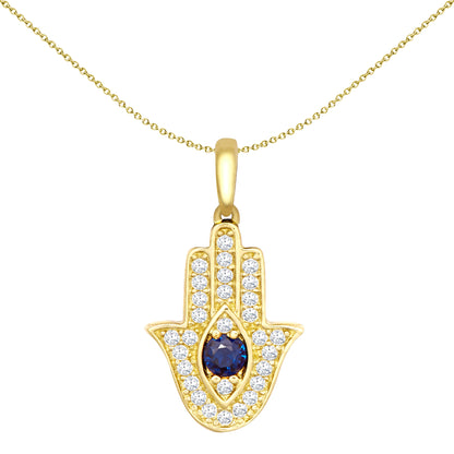 9ct Gold  Blue CZ Hamsa 5 Hand Charm Pendant - JPD588