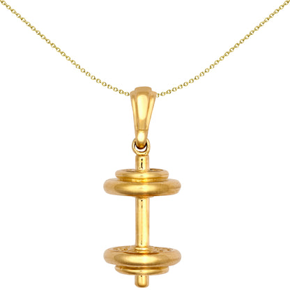 Unisex 9ct Gold  Fitness Gym Dumbbell Novelty Pendant - JPD590