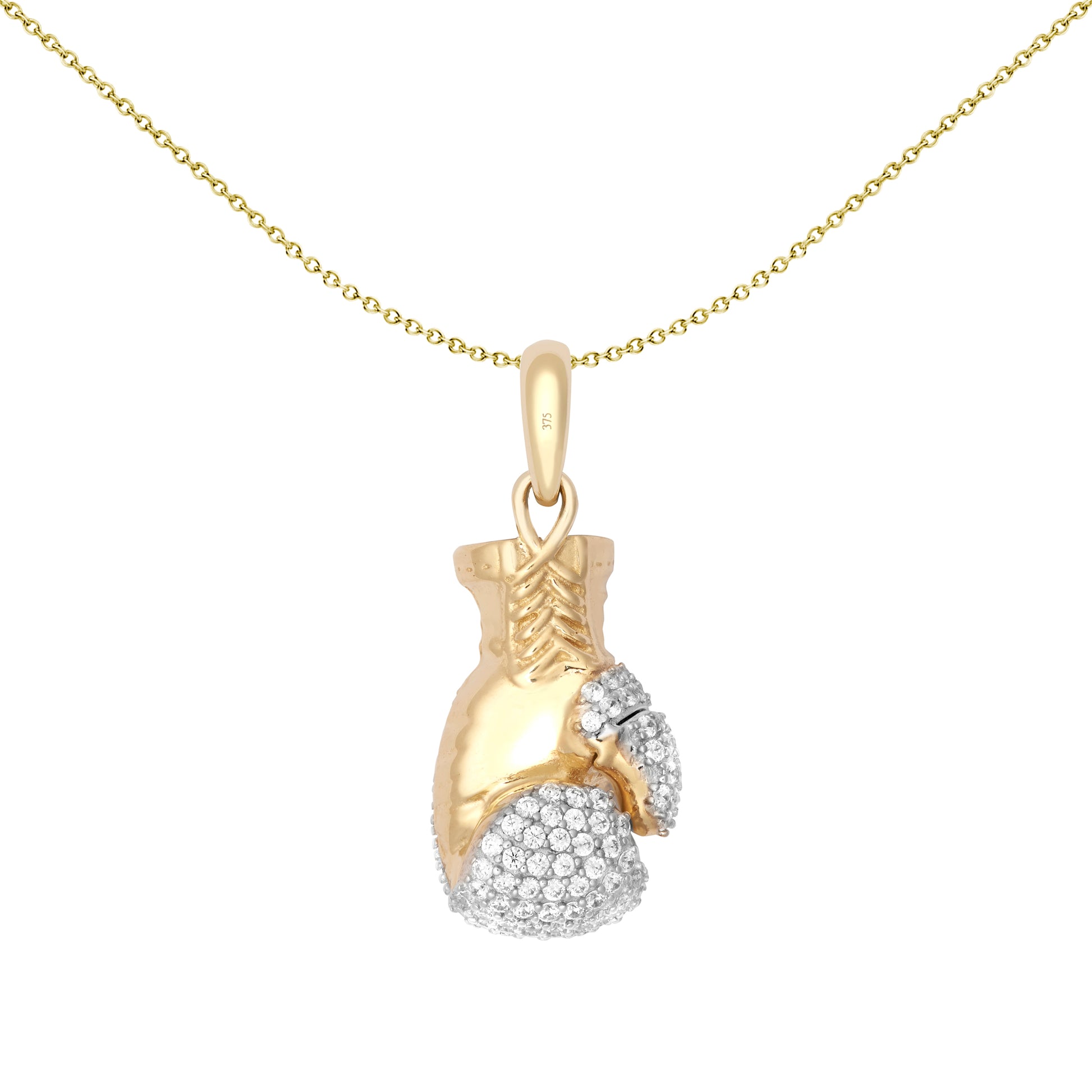 9ct 2-Colour Gold  CZ 3D Single Boxing Glove Pendant, Small - JPD594