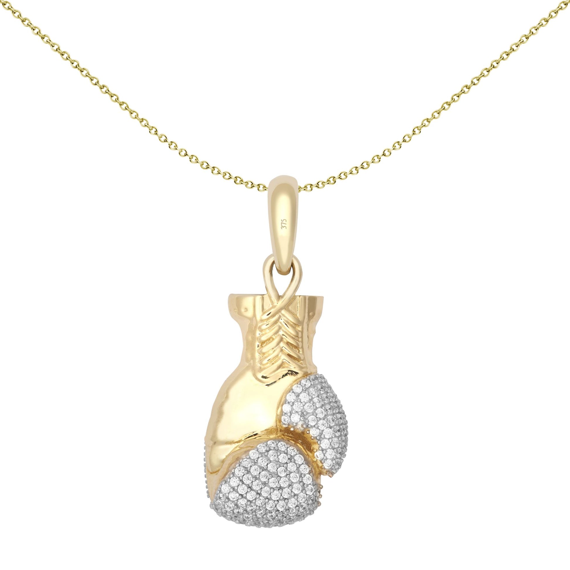 9ct 2-Colour Gold  CZ 3D Single Boxing Glove Pendant, Medium - JPD595