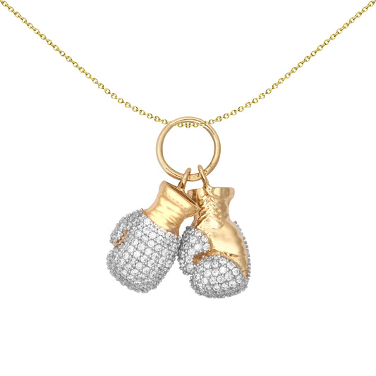 9ct 2-Colour Gold  CZ 3D Pair of Boxing Gloves Novelty Pendant - JPD598