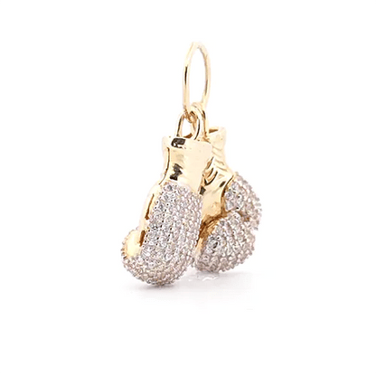 9ct 2-Colour Gold  CZ 3D Pair of Boxing Gloves Novelty Pendant - JPD598