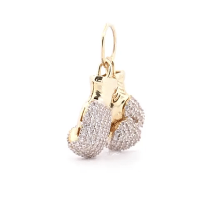 9ct 2-Colour Gold  CZ 3D Pair of Boxing Gloves Novelty Pendant - JPD598