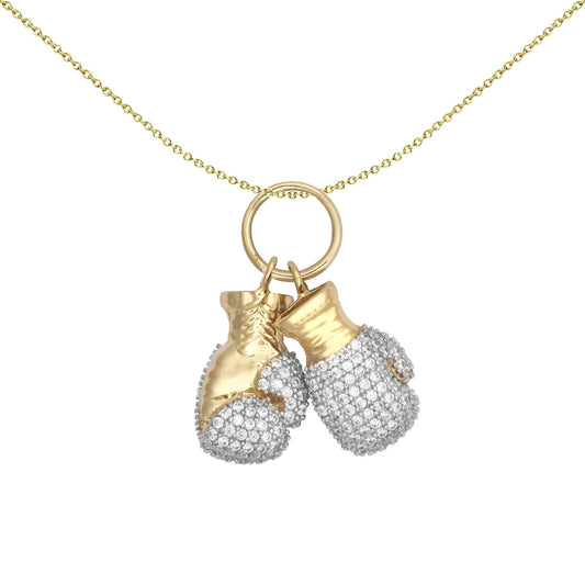 9ct 2-Colour Gold  CZ 3D Pair of Boxing Gloves Novelty Pendant - JPD598