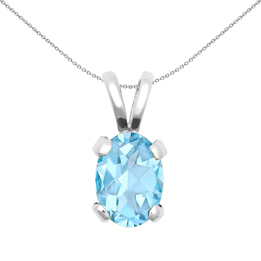 9ct White Gold  Blue Oval Topaz Solitaire Charm Pendant 7x5mm - JPD600