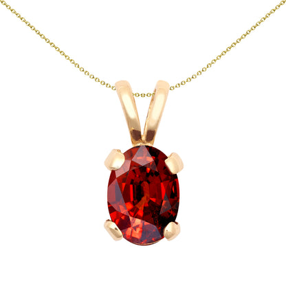 9ct Gold  Wine Oval Garnet 4 Claw Solitaire Charm Pendant, 7x5mm - JPD602
