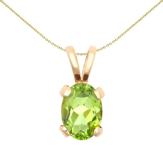 9ct Gold  Light Green Oval Peridot Solitaire Charm Pendant 7x5mm - JPD603