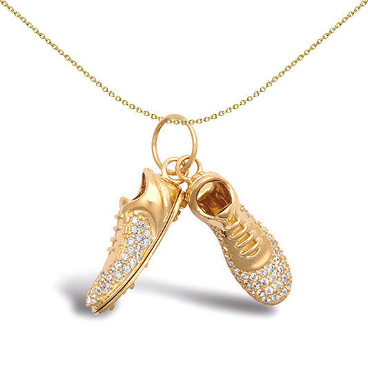 9ct Gold  CZ Pair of Hanging Football Boots Novelty Pendant - JPD604