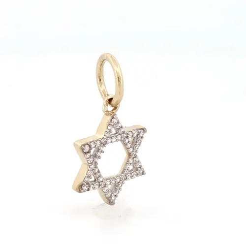 9ct Gold  CZ Magen David Star Charm Pendant 14mm - JPD610