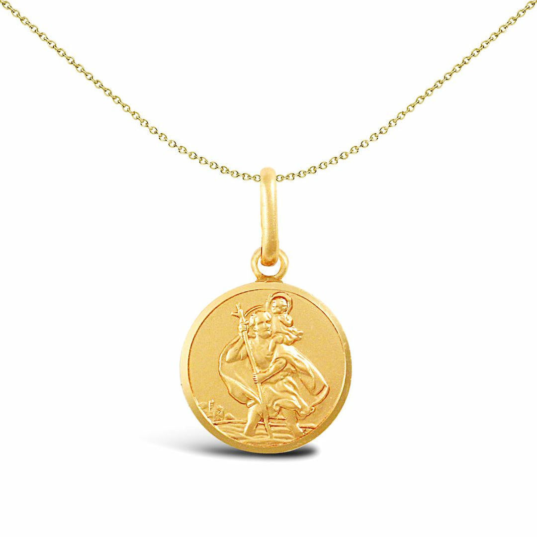Solid 9ct Gold  Matte St Christopher Medallion Pendant - JPM002